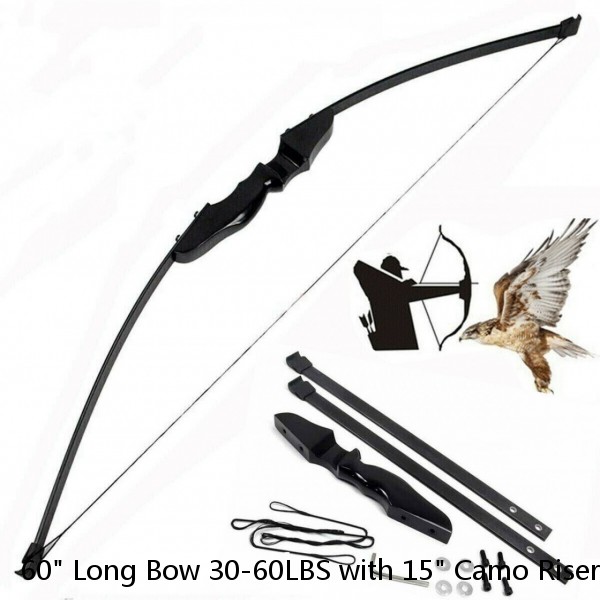 60" Long Bow 30-60LBS with 15" Camo Riser Junxing F172 for Archery Hunt Shooting